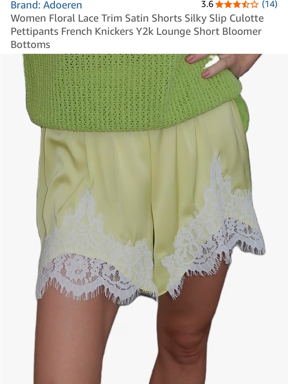 Adoerin floral lace trim satin shorts butter yellow